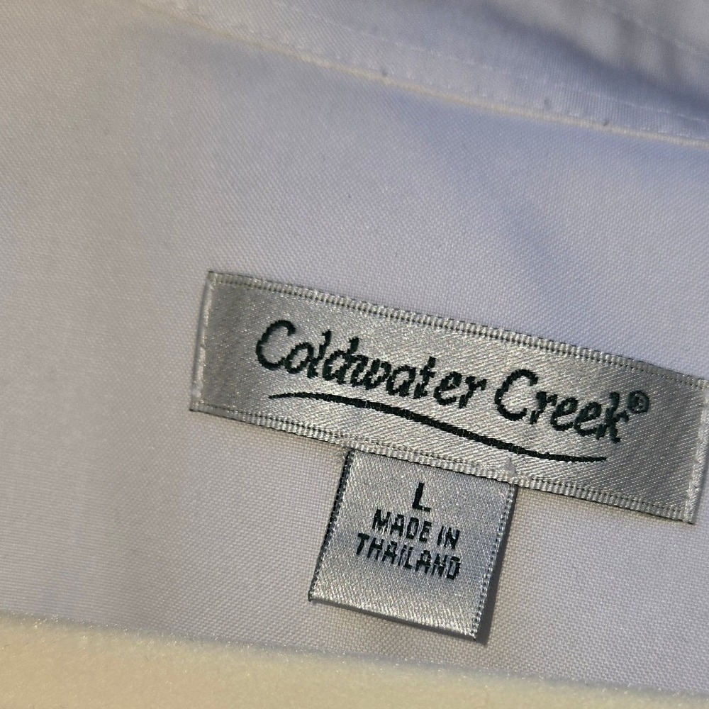 Coldwater Creek White Cotton Button Down Shirt Long Sleeve Tailored Fit Large - Picture 2 of 8
